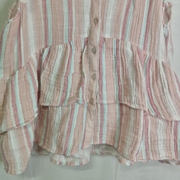 American Eagle Outfitters Pink Striped Peplum Top Size Small - Picture 2 of 9